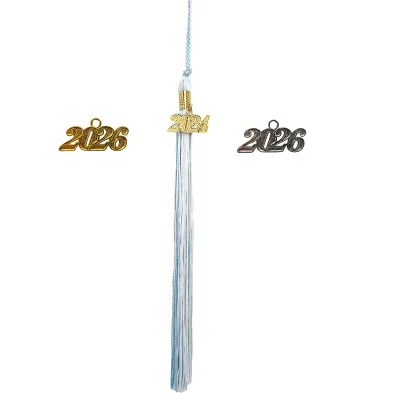 Sky Blue Baby Blue/White Bicolor Two Zone Color Blocked Graduation Tassels 2026 Decorative Cellphone 100% Polyester High Grade