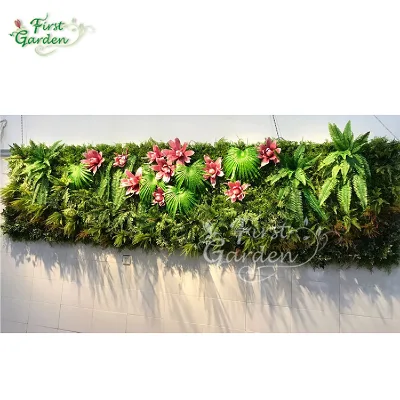 Green Leaf Red Flower Artificial Plant Custom Wall for Decoration Family Party Christmas Home Bookstore
