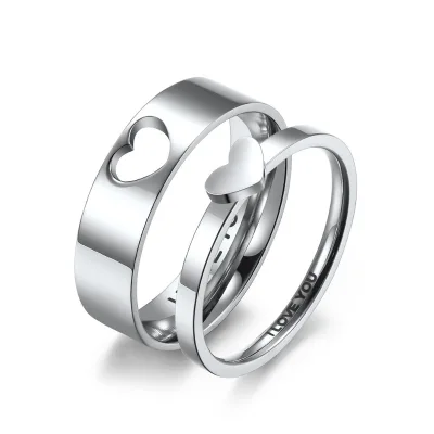 Stainless Steel Heart-shaped Hollow Couple Rings Ring Men and Women Proposal Engagement Ring