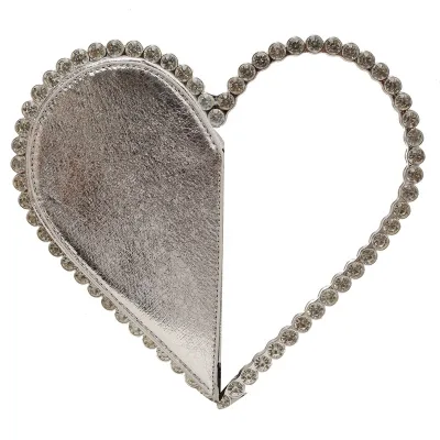 Wholesale Trending Heart Shape Rhinestone Diamond Design Shiny Bling Handbag Clutches Silver Evening Bag