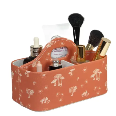 OEM Custom Logo Leather Basket with Handle Decorative Makeup Tools Storage Bin for Women's Skin Care Skin Care Organizer Box