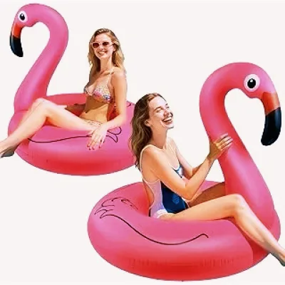 Flamingo Drink Holder Set Elegant Swimming Floaty Pool Toy with Glitters Outdoor Inflatable Flamingo Pool Float Swimming Ring