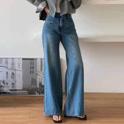 Wholesale Ganyuan 2026 Summer Retro High Waist Slim New Design Sense Small Crowd Micro Bell-bottoms Straight Wide Women's Jeans