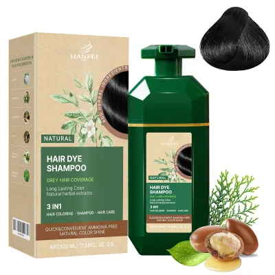 HANFEI 520ml 3-in-1 Herbal Black Dye Cream Ammonia-Free Argan Oil Organic Grey Coverage Long Lasting Gloss Home Salon DIY