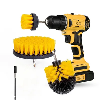 4pcs Yellow Industrial Cleaning Brushes Set Extend Attachment Electric Brush for Bathroom Surfaces Car Detailing-OEM