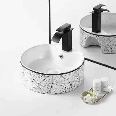Popular Modern Art Basin White Hand Wash Ceramic Countertop Basin Sink Lever Faucet Handle 3-Year Warranty for Bathroom Tabletop