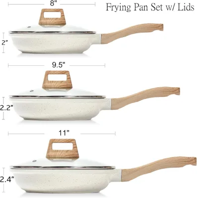 20/24/28cm Eco-Friendly Nonstick Die Cast Aluminum Steak Frying Pans Cookware Set with Glass Lid