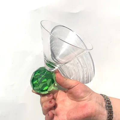 Vintage Light Green Amber Bubble Bead Base Wine Glass Hand Blown Cocktail Glasses for Party Occasions