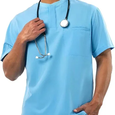 2-Pocket Scrub Top for Men - Soft Stretch Fabric Scrubs, 3-Button Design Men's Scrub Tops, Comfort Fit