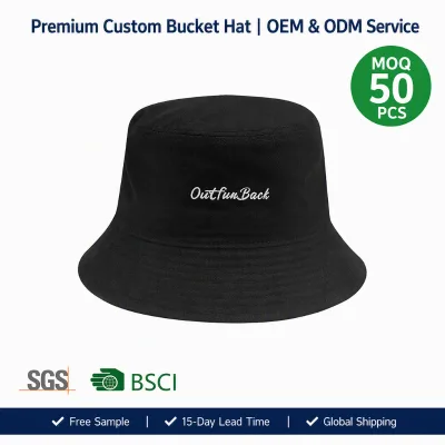 Custom Printed Cotton Fisherman Bucket Hat with 3D Embroidery for Outdoor Sports