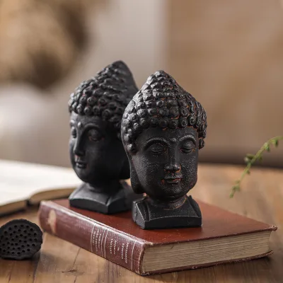 Vintage Buddha Head Sculpture Cast Iron Bookends Arts and Craft Customized Bookends for Library/tabletop Decor