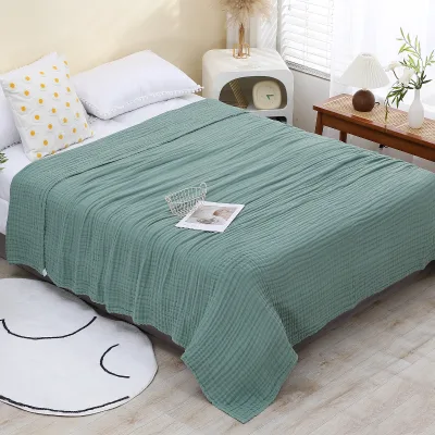 100% Organic Cotton Muslin 4 Layer Gauze Fabric Dyed Blanket Bedding Products
