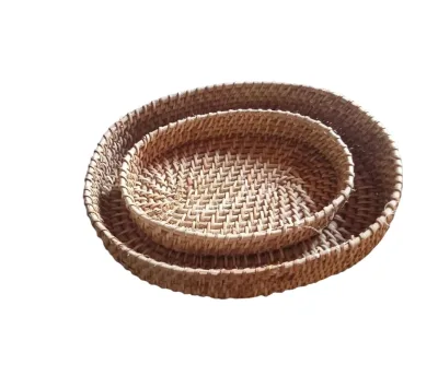 Wholesale Wicker Rattan Serving Trays Rattan Basket for Restaurant Kitchen Minimal and Rustic Organizer