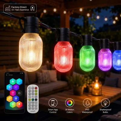Decorative String Lights and Smart String Lights with RGBIC LED Bulbs for Courtyard Fence Festival Decoration Lighting