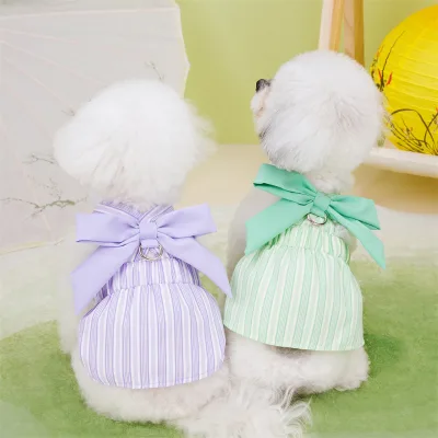 New Spring Summer Pet Clothes Dog Chest Back Leash Teddy Cat Clothing Dog Outfit Ruffle Leash Skirt