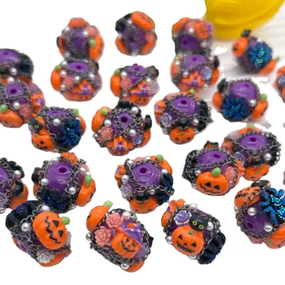 Linda best selling Halloween ghost pumpkin spider straight hole bead handmade DIY phone chain bead pen accessories