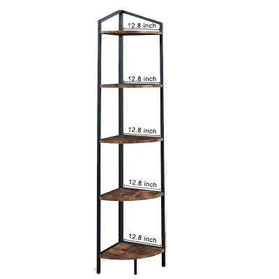 5- Tier Freestanding Industrial Corner Bookshelf Corner Ladder Shelf Small Bookshelf Rustic Plant Stand Rack