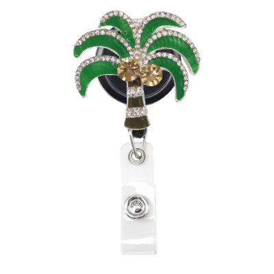 Office Supplier Retractable Sparkles Badge Holder & Accessories Rhinestone-Patterned Palm Tree Design for Healthcare Workers