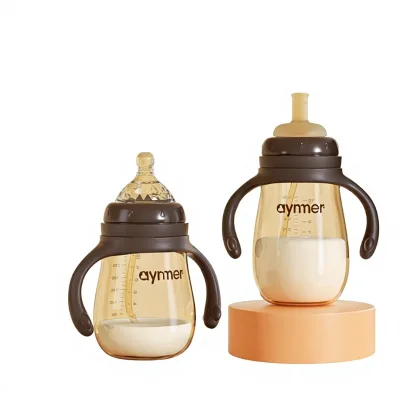 Silicone Baby Bottle with Handle Standard Neck Arc Shape 240ml 300ml Infant Feeding Bottle