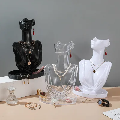 Black and White Plastic High-grade Jewelry Model Portrait Necklace Earrings Display Jewelry Rack Storage and Finishing Props Wit