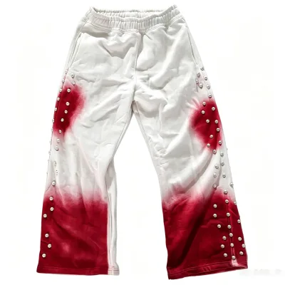 Custom High Quality 100% Cotton Rivet Casual Straight Mid Waist Wide Leg Pant with Pockets for Spring  for Men