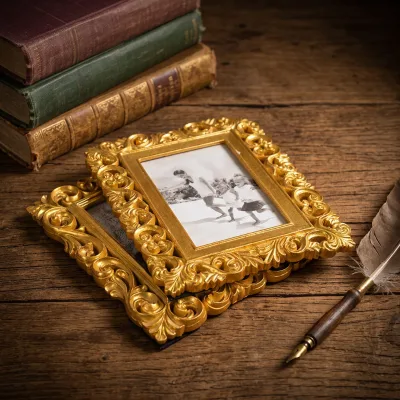 Wholesale Custom Luxury 4x6 Inch Gold Resin Eco-Friendly Antique Photo Frame Embossed Square Art Home Decor Tabletop Gift