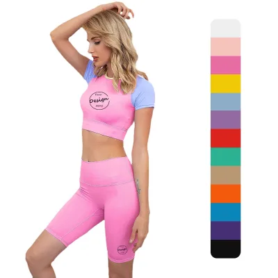 Custom Short Joggers Set High Quality Cotton Workout Color Block Woman 2 Piece Short Set Outfits Fitness Set Women