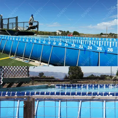 Rescue Dog Flying High in Sport of Dock Diving Competition With Dock Dogs With Metal Frame Steel Above Ground Swimming Pool