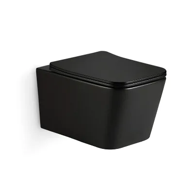 Matte Black Wall Hung Toilet Ceramic Wall Mount WC with Soft Close Seat for Modern Bathroom Renovation Home Hotel