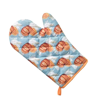 Custom Halloween Pumpkin Design Oven Gloves Heat Resistant Quilted Cotton with Hanging Loop for Kitchen Grill Use