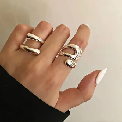 Silver Color Open Rings Creative Hollow Irregular Geometric Open Rings for Women Birthday Party Jewelry Gifts