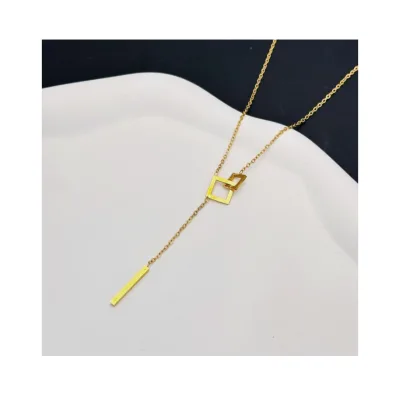 Hot Summer Fashion Simple Style Square Buckle Necklace for Women Long Pendant Minimalist Choker Stainless Steel Jewelry