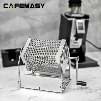CAFEMASY Manual Coffee Bean Roaster Machine Tools Stainless Steel Square Silver Heat Evenly Coffee Bean Roasting Machine Home