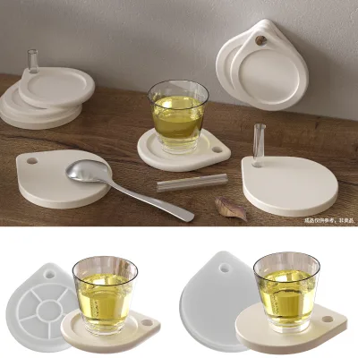Gypsum Oval Water Drop coaster Silicone Mold Suitable for Desktop Jewelry Storage Tray Mold with Hanging Hole Home Decoration