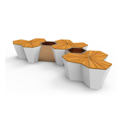 Modular Outdoor Bench with Integrated Planters Modern Public Seating Wood Top Metal Frame for Park Plaza