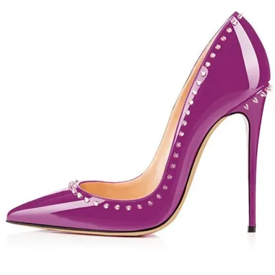 Plus Size 45 High Heels Womens Pointed Toe Slip on Stilettos Party Wedding Pumps Gradient Rivets Studs Basic Shoes