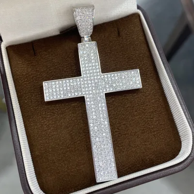 Micro Pave Full Stone IGI Lab Grown diamond Cross Pendant 925 Sterling Silver/14K/18K Gold Religious Hip Hop Fine Jewelry Custom