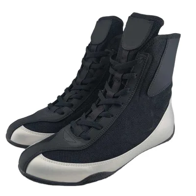 OEM Custom Made Logo Design White Mesh Comfy Rubber Sole Men Gym Training Kick Boxing Shoes