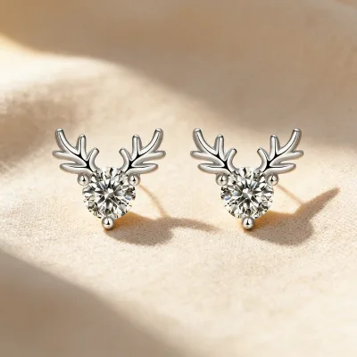 Wholesale GRA VVS1 Moissanite Deer Antler Stud Earrings 925 Sterling Silver Deer You Christmas Promise Jewelry Gift for Women