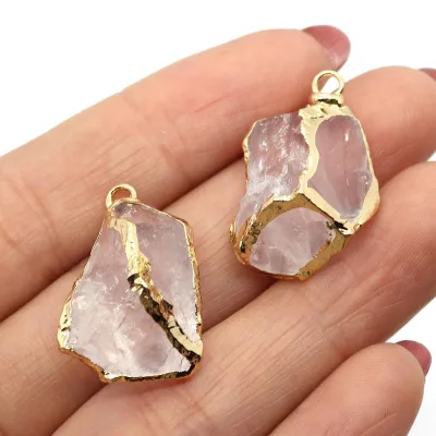 Natural White Crystal Irregular Shape Pendant 15x18-18x30mm Plated Gold Plated Single-hole Crystal Pendant