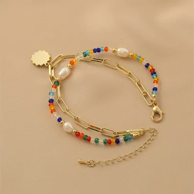 Hot Selling High-End Fresh Daisy Flower Bracelet Color Beaded Bracelet Made of Quality Alloy Metal