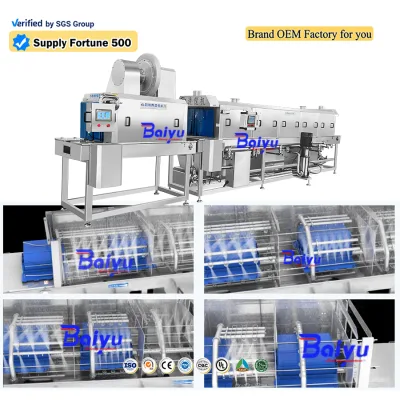Baiyu High Efficiency Bin Crate Washer with Air Knife Drying Hot Air Drying and Water Recycling System