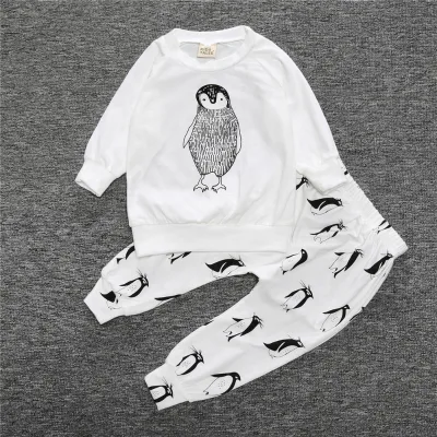 Newborn Baby Penguin Printing Long Sleeve Sleep Wear Suit For Boys 2 Years