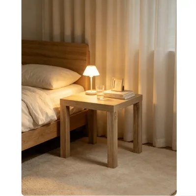 Light Wood Square End Table, Minimalist Wooden Side Table for Living Room & Bedroom