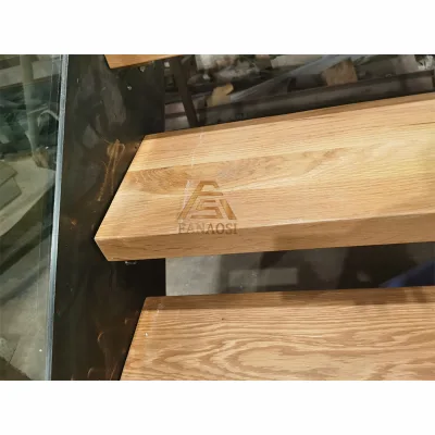 Invisible Stringer Straight Stairs with Red Oak Wood Tread Design