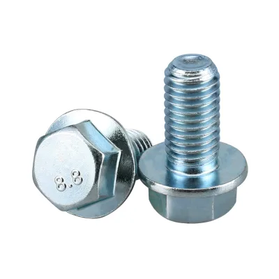 M6 M8 M10 Class 8.8 Plain Finish Steel Hexagon Head Flange Bolt Hex Head Flange Bolts Zinc Plated Bolt with Flange DIN6921 Screw