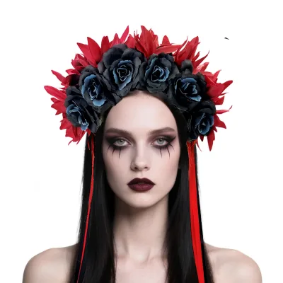 Artificial Flower Headband Mexican Costume Accessories With Flowers Chrysanthemum With Ribbon Hair Band Day of the Dead Decors
