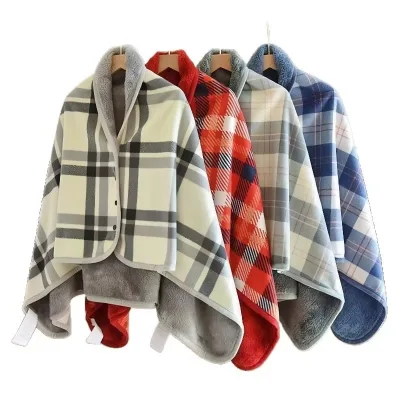 Nordic Geometric Plaid Shawl Blanket, Wearable Polyester Wrap Throw with Premium Soft Texture in Vibrant Colors