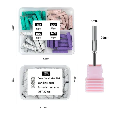 Colorful Mixed Mini Nail Sanding Bands Kit Small 3 mm Long Mandrel Bits Nail Drill