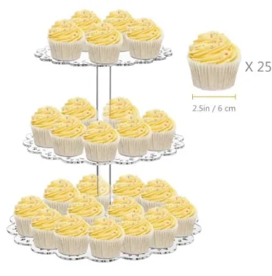 3-Tier Clear Acrylic Cupcake Cake Stand with Decorative Design for Wedding and Birthday Party Display-Cake Tools